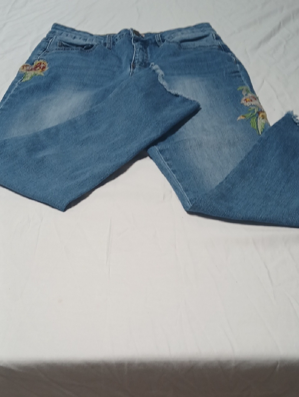 Royalty For Me Blue Floral Embroidered Boyfriend Jeans